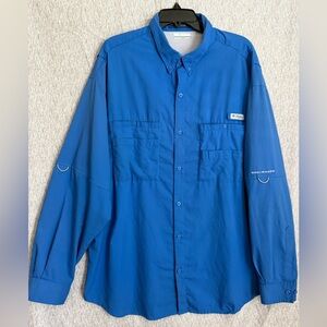Columbia PFG Shirt Tamiami Mens 2XL XXL Blue Omni Shade Button Down Long Sleeve